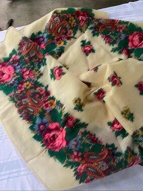 Floral Paisley Yellow Scarf with Pink & Green Roses